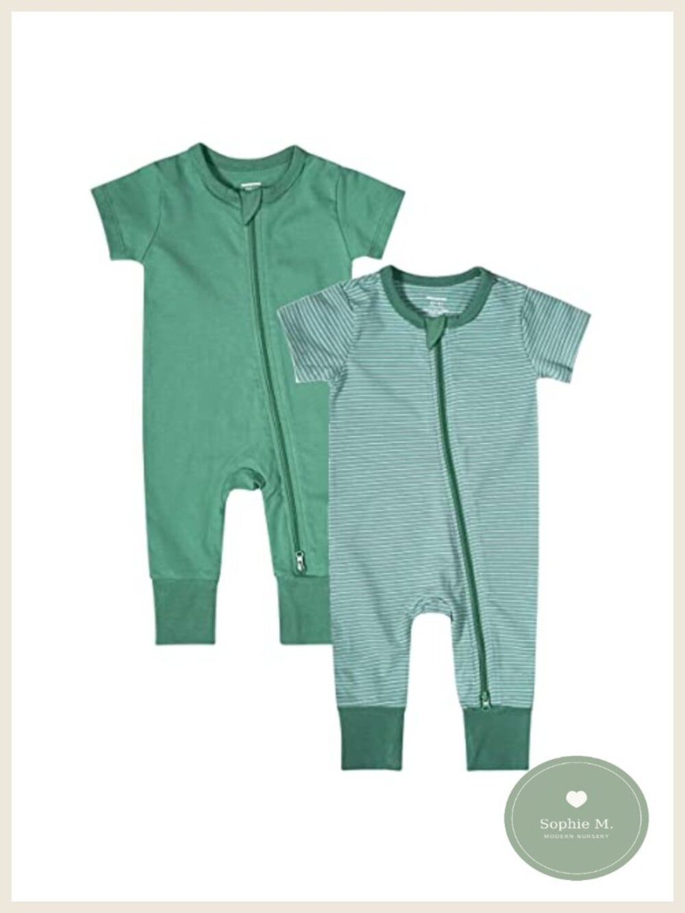 Baby 2 Pack Romper Pajamas Footless 2-Way Zipper Short Sleeve Cotton